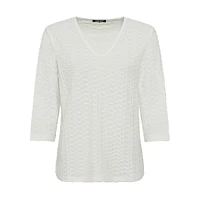 Textured Three-Quarter-Sleeve V-Neck Top