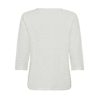 Textured Three-Quarter-Sleeve V-Neck Top