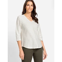 Textured Three-Quarter-Sleeve V-Neck Top