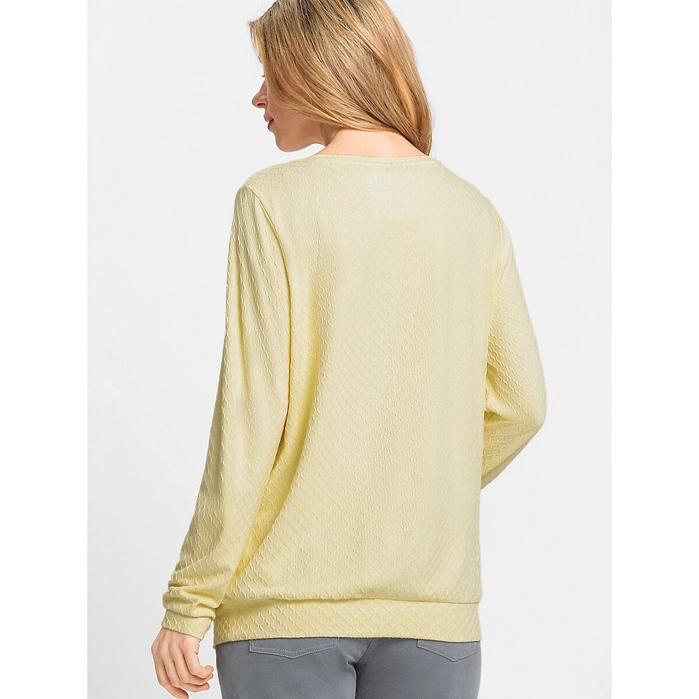 Textured Long-Sleeve Banded-Hem Top