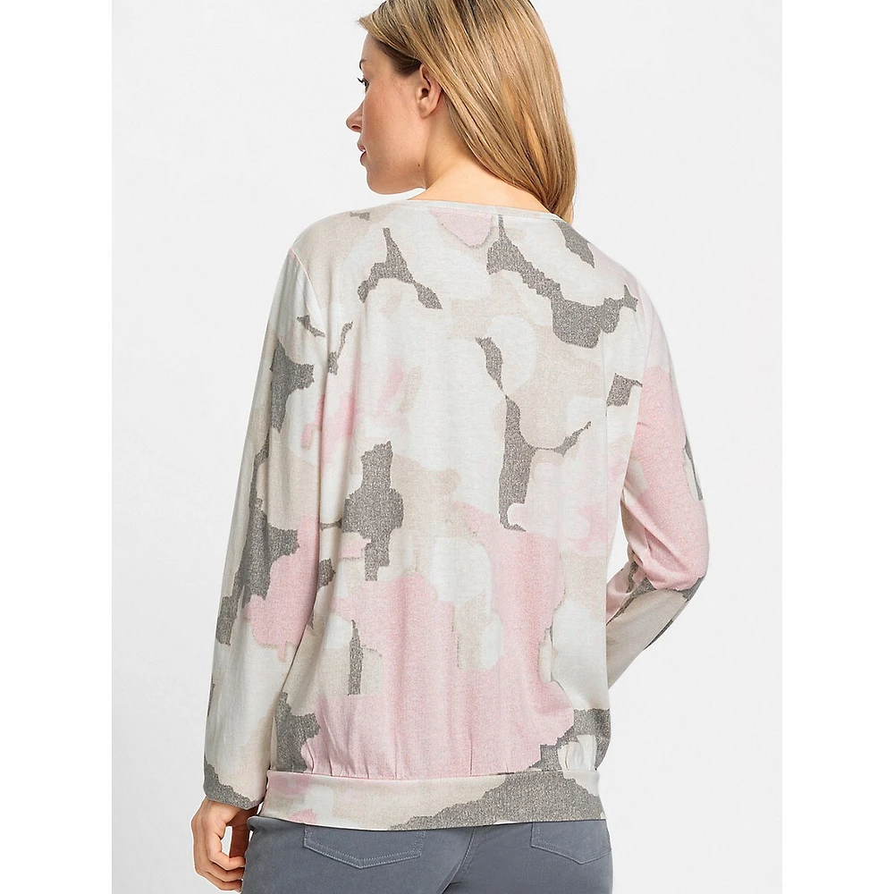 Camo-Print Studded Long-Sleeve Top