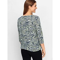 Swirl-Print Three-Quarter-Sleeve Banded-Hem Shirt