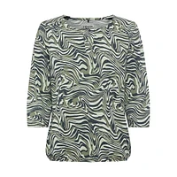 Swirl-Print Three-Quarter-Sleeve Banded-Hem Shirt