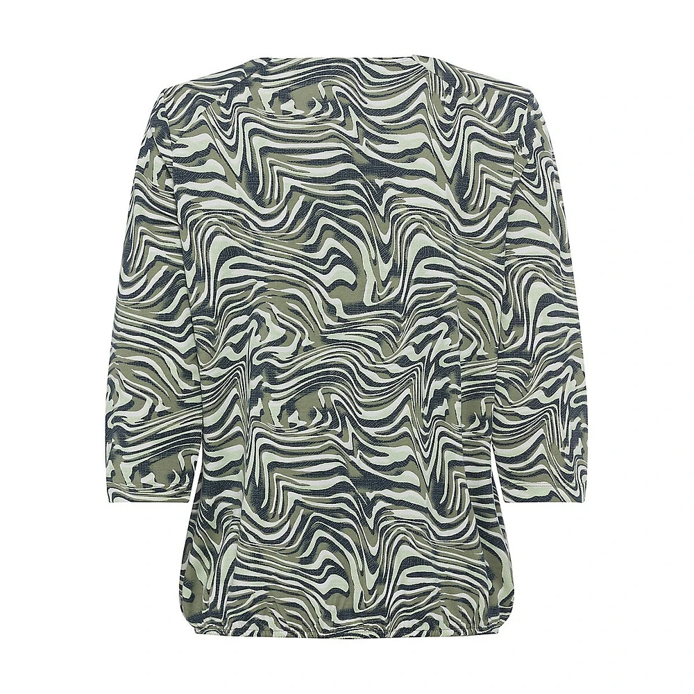 Swirl-Print Three-Quarter-Sleeve Banded-Hem Shirt