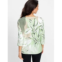 Leaf-Print Drawcord-Hem Top