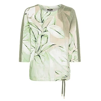 Leaf-Print Drawcord-Hem Top