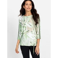 Leaf-Print Drawcord-Hem Top