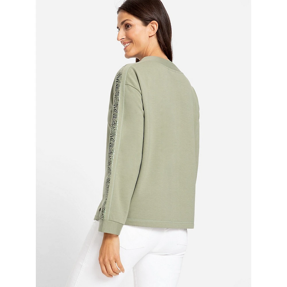 Embellished-Sleeve Drawcord-Neck Sweatshirt