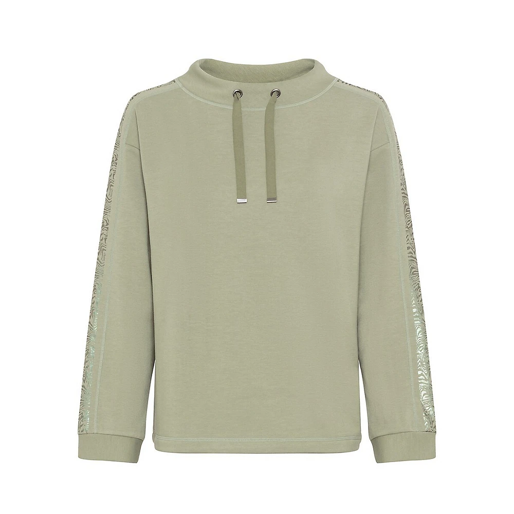 Embellished-Sleeve Drawcord-Neck Sweatshirt