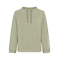 Embellished-Sleeve Drawcord-Neck Sweatshirt