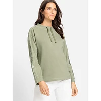 Embellished-Sleeve Drawcord-Neck Sweatshirt