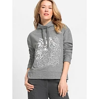 Drawstring Funnel-Neck Embellished Graphic Sweatshirt