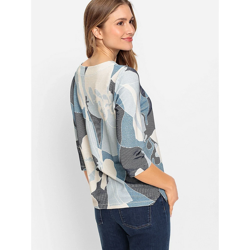 Abstract Floral Sketch-Print Jersey Top