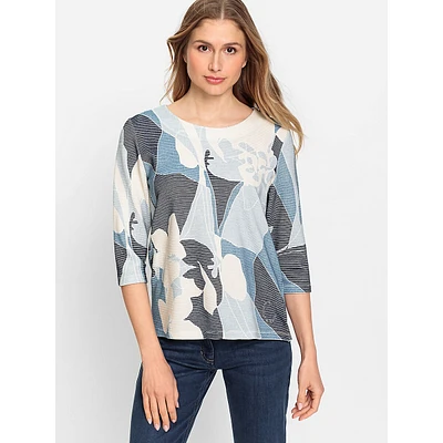 Abstract Floral Sketch-Print Jersey Top