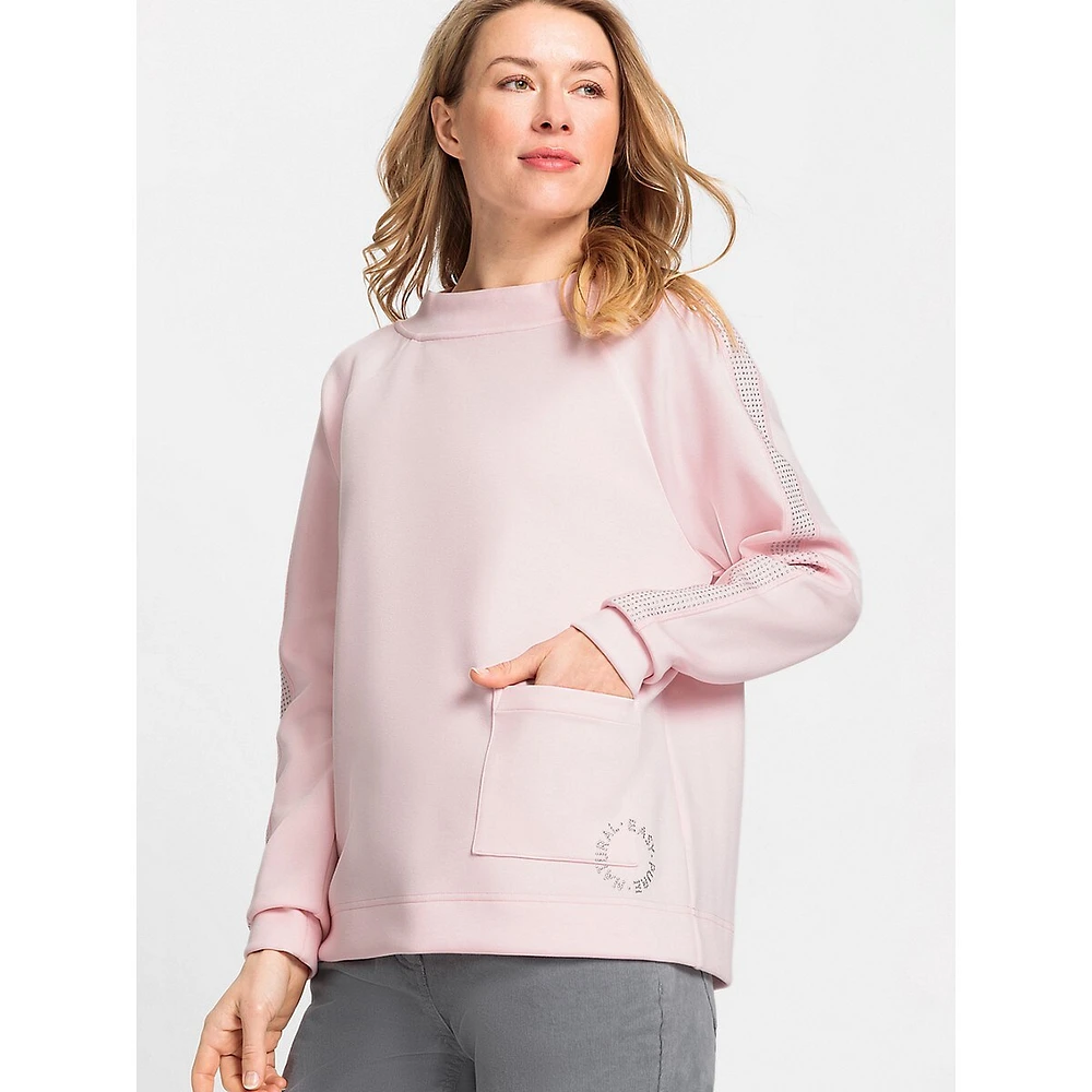 Stud-Trim Funnel-Neck Sweatshirt