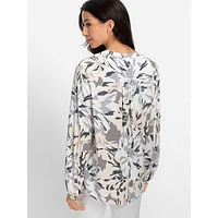 Rose-Print Split V-Neck Blouse