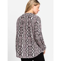 Puff-Sleeve Snake-Print Blouse