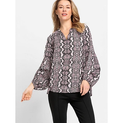 Puff-Sleeve Snake-Print Blouse