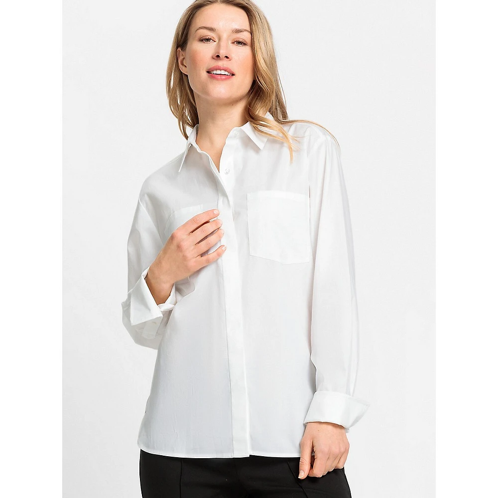 Solid Cotton Patch-Pocket Button-Up Shirt