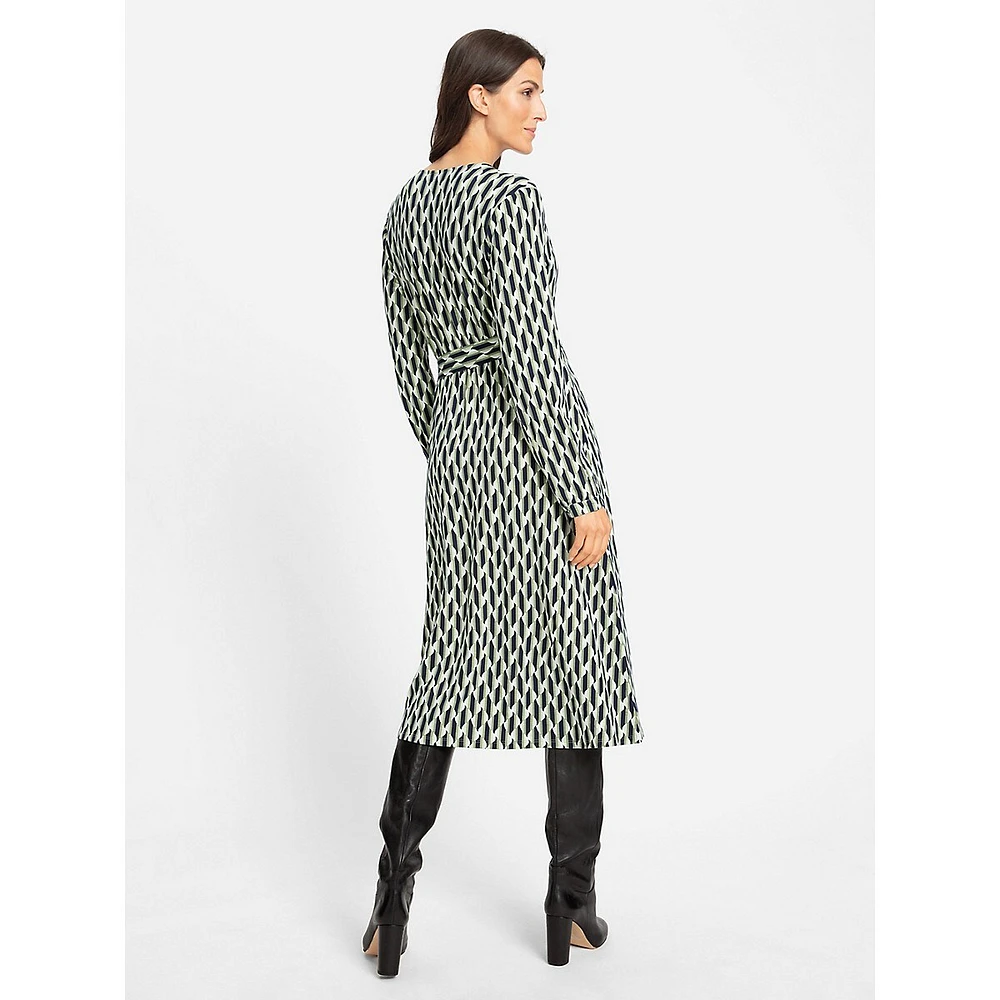 Faux Wrap A-Line Retro-Print Dress