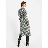 Faux Wrap A-Line Retro-Print Dress