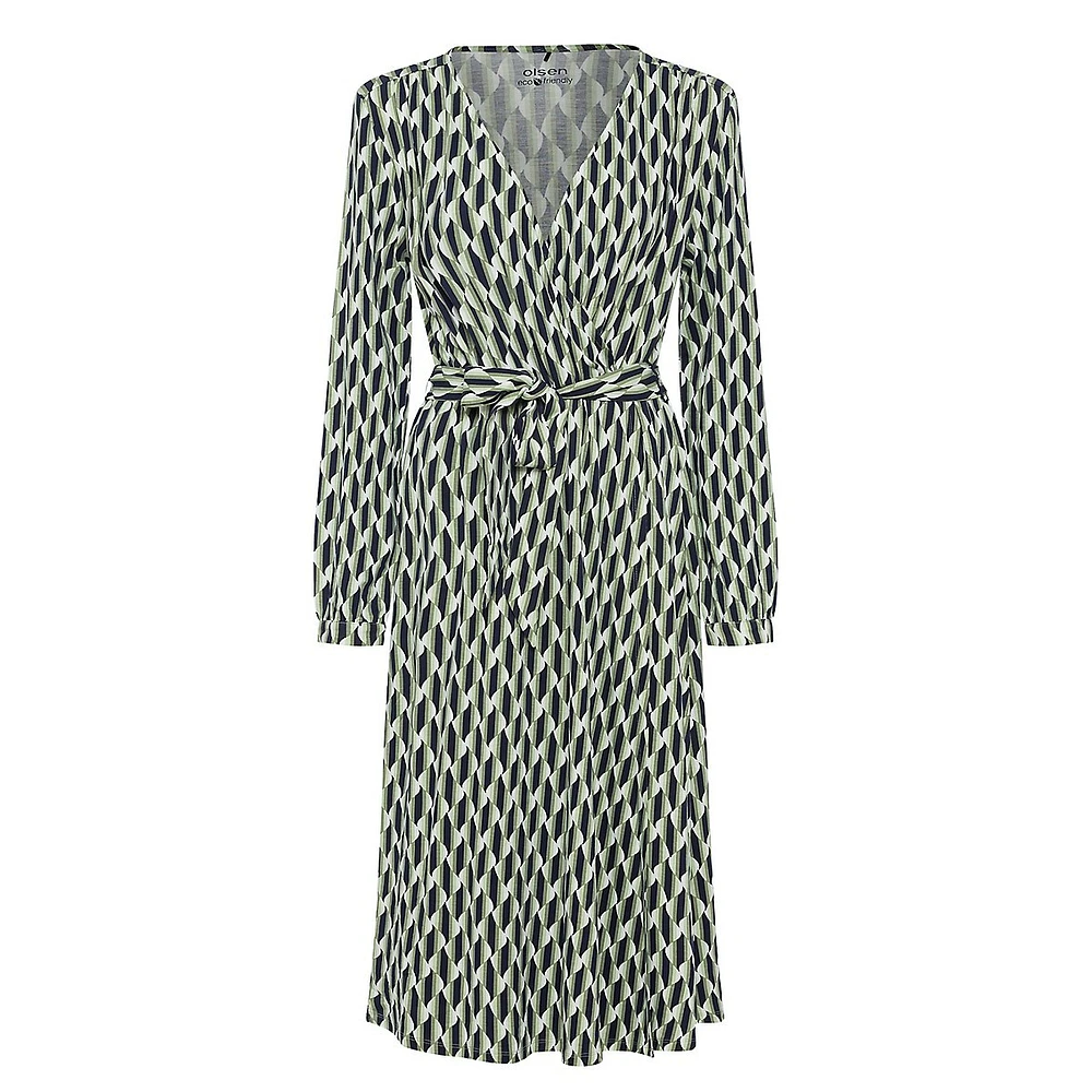 Faux Wrap A-Line Retro-Print Dress