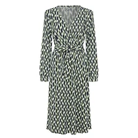 Faux Wrap A-Line Retro-Print Dress