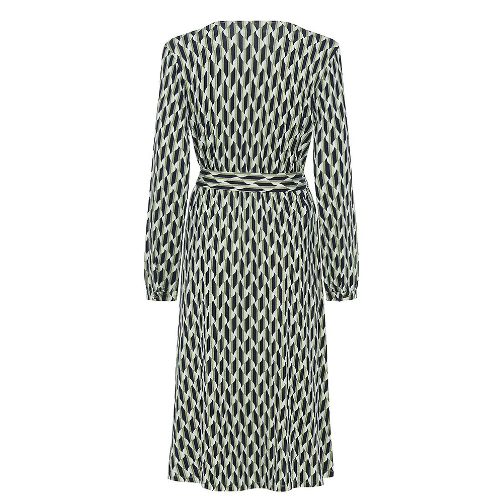 Faux Wrap A-Line Retro-Print Dress