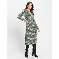 Faux Wrap A-Line Retro-Print Dress