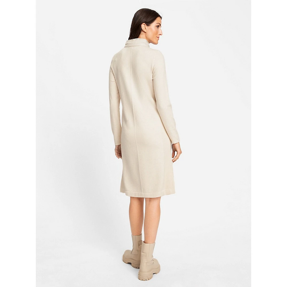 Quarter-Zip Mixed-Media Midi Sweater Dress