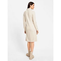 Quarter-Zip Mixed-Media Midi Sweater Dress