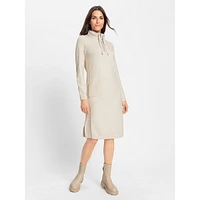 Quarter-Zip Mixed-Media Midi Sweater Dress