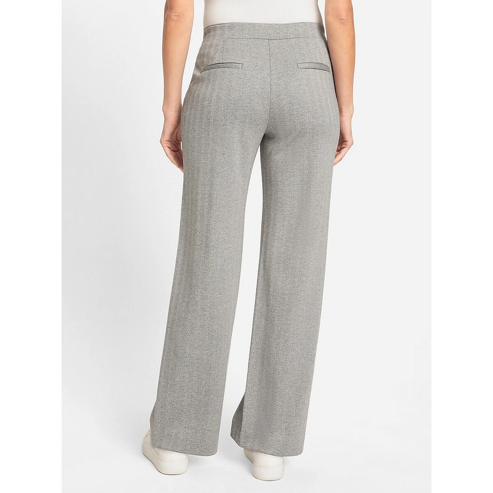 Anna Fit Wide-Leg Drawstring Herringbone Pants