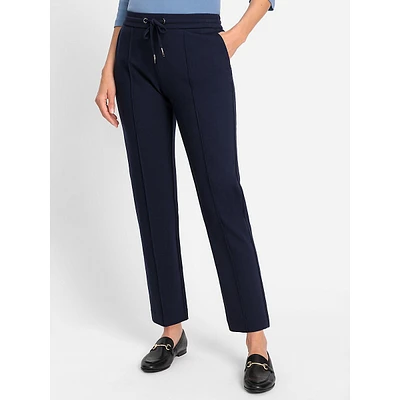 Stretch-Jersey Pull-On Straight-Leg Cropped Pants