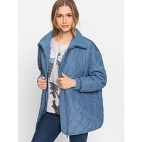 High Ribbed-Collar Quilted Car Coat