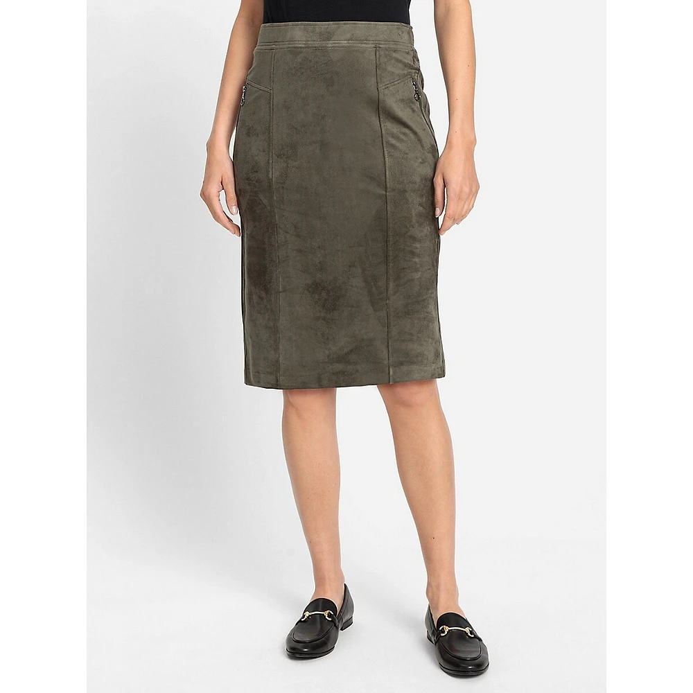 Pull-On Faux Suede Pencil Skirt