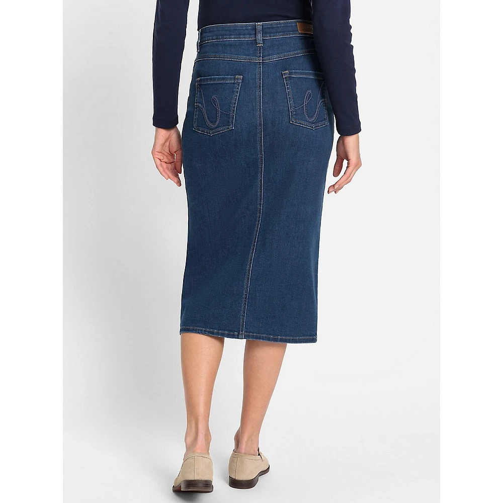 Five-Pocket Denim Midi Skirt