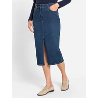 Five-Pocket Denim Midi Skirt