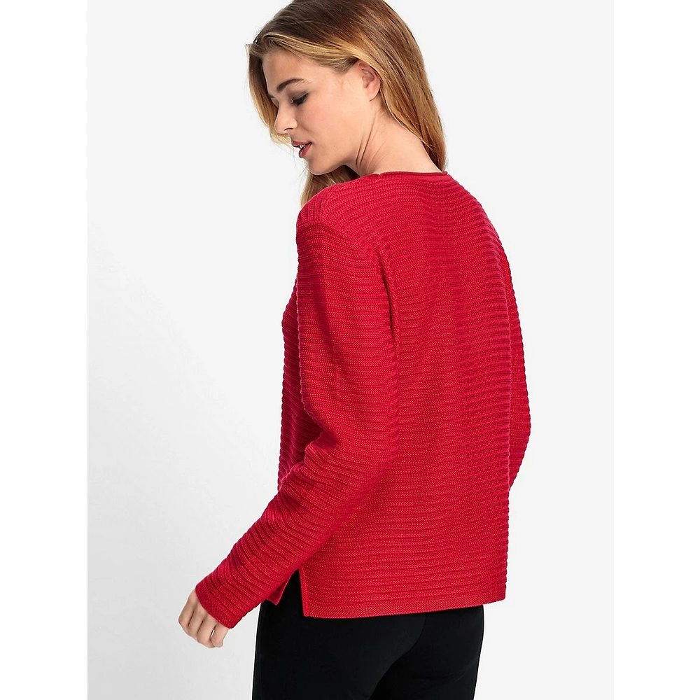 Rolled Crewneck Rib-Knit Sweater