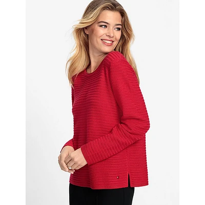 Rolled Crewneck Rib-Knit Sweater