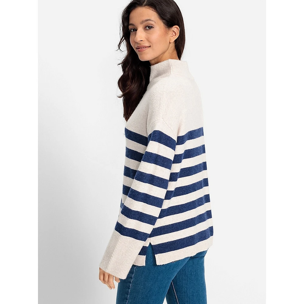 Quarter-Zip Mockneck Breton Stripe Sweater