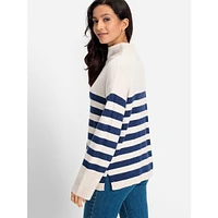 Quarter-Zip Mockneck Breton Stripe Sweater