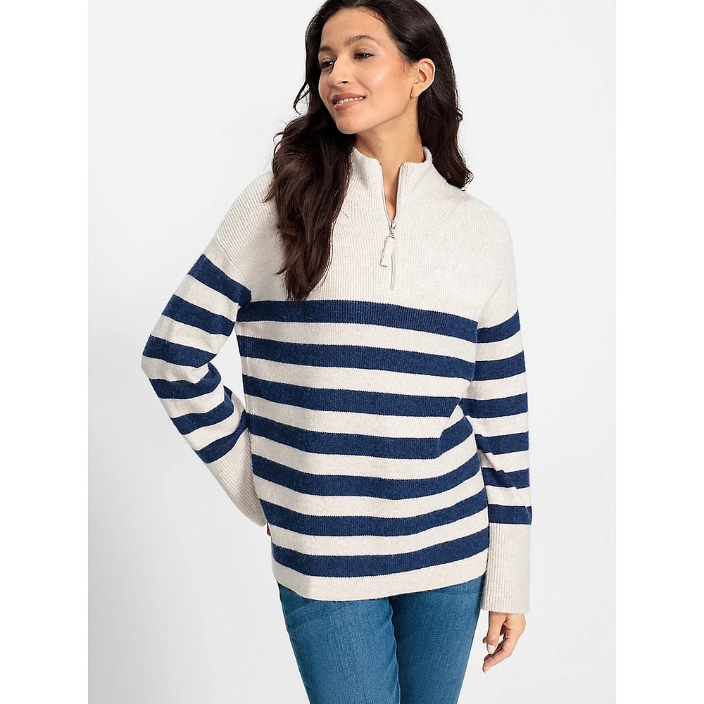 Quarter-Zip Mockneck Breton Stripe Sweater