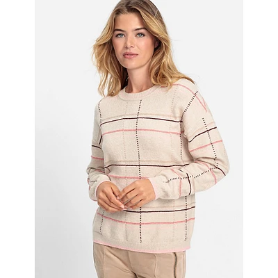 Plaid Cotton-Blend Crewneck Sweater