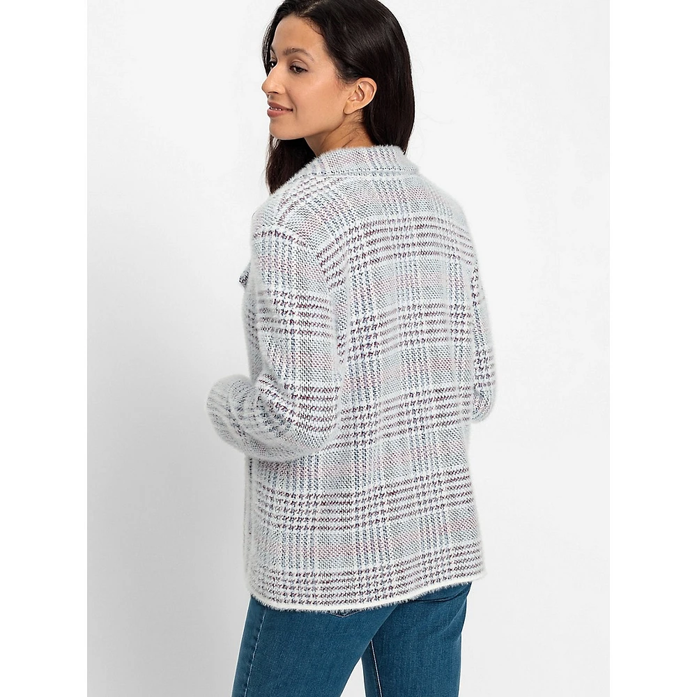 Plaid Caban Double-Breasted Sweater Jacket