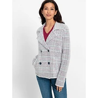 Plaid Caban Double-Breasted Sweater Jacket