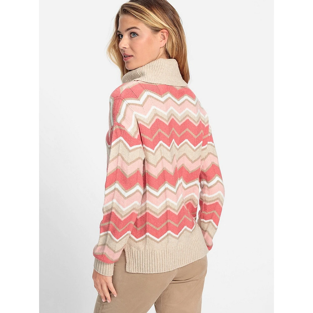 Chevron-Knit Turtleneck Sweater