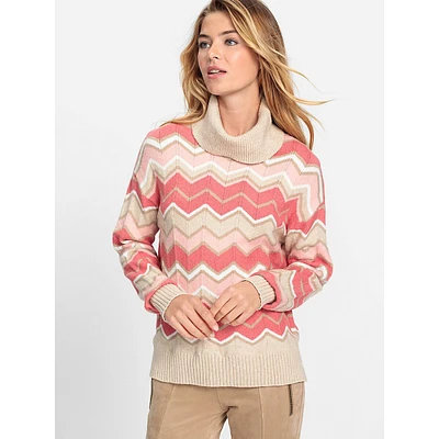 Chevron-Knit Turtleneck Sweater