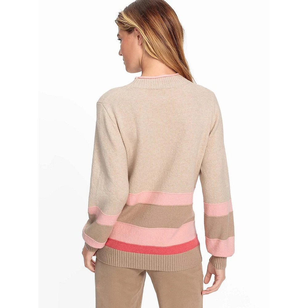 Block Stripe Rolled Funnel-Neck Sweater