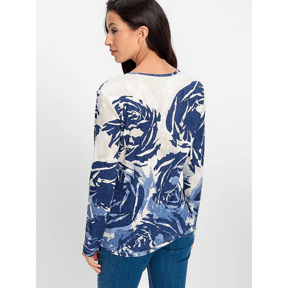 Abstract Rose-Print Long-Sleeve T-Shirt